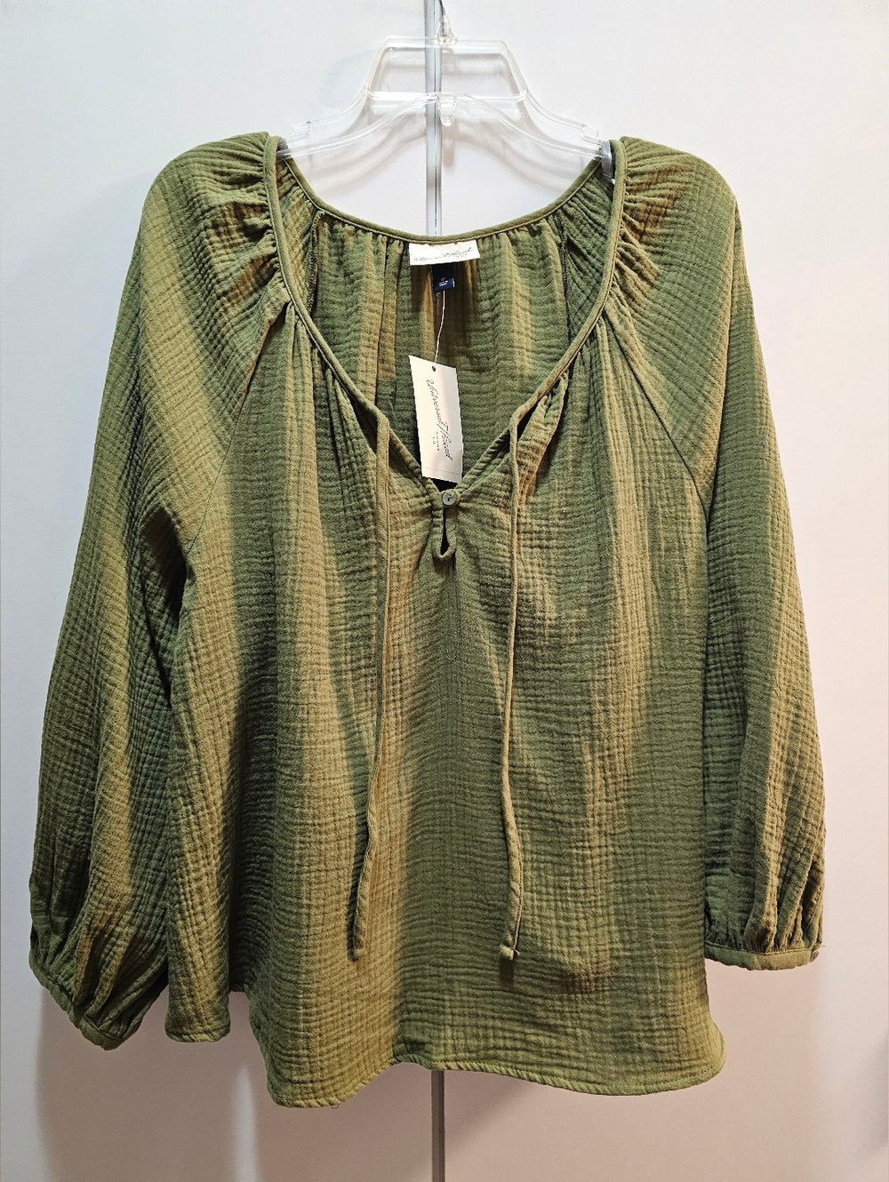 Universal Thread Olive Green Peasant Tunic with Tie Detail